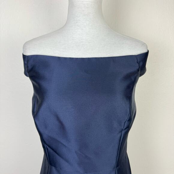 ALFRED SUNG D751 Midnight Navy NWT Off the Shoulder Criss Cross Back Satin Dress - Picture 4 of 15